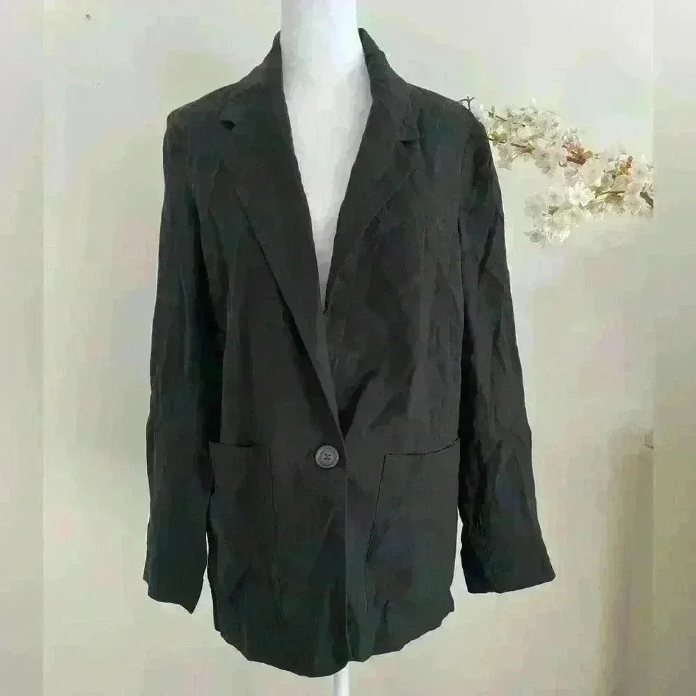 A New day Women's Blazer Long sleeve Relaxed Fit Front Button Black Size S